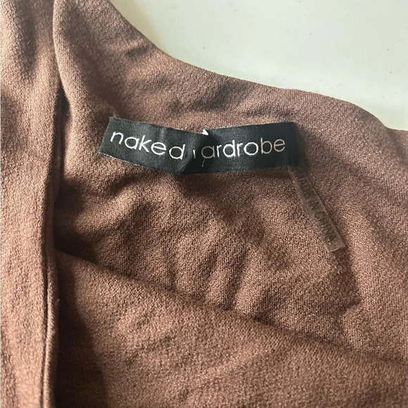 Naked Wardrobe Women’s Chocolate Brown One Shoulder Crop Top Large NWOT - Picture 3 of 4